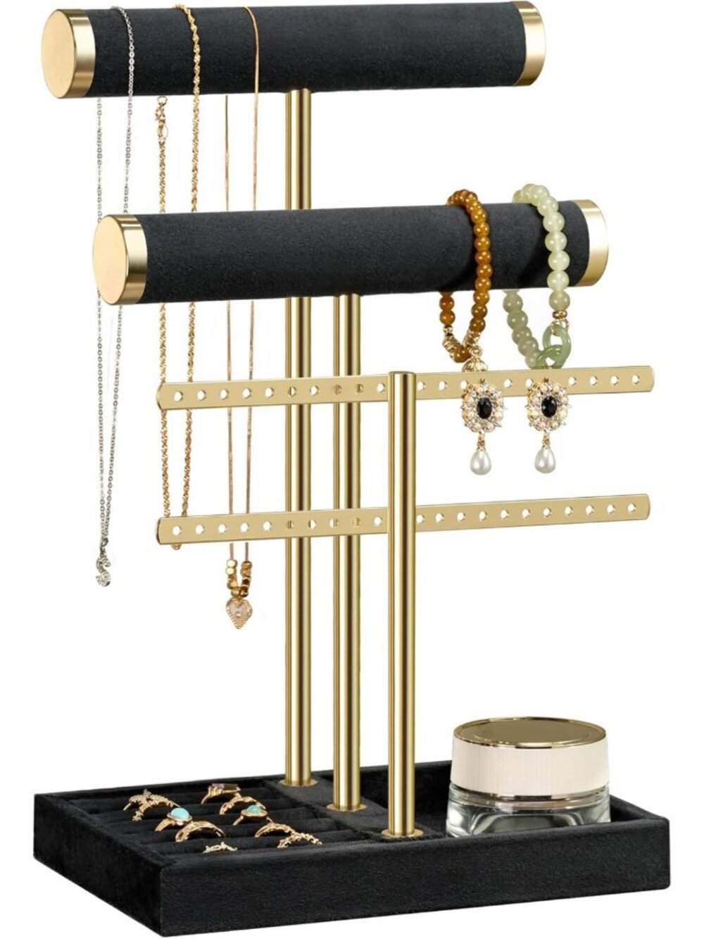 3-Tier Velvet Jewelry Organizer - Detachable T-Bar Bracelet & Necklace Display